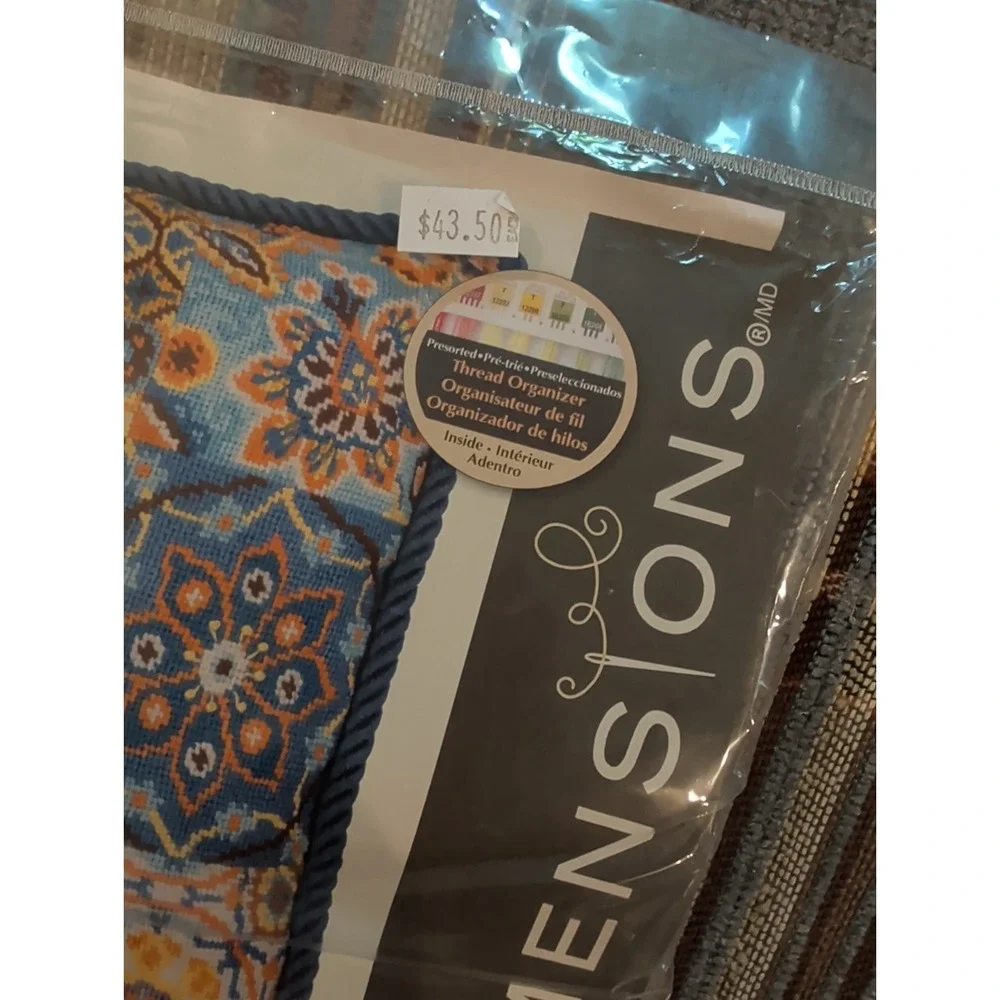 New Dimensions Needlepoint Pillow Kit 71-20081 Patterns On Blue Motif 14 X 14